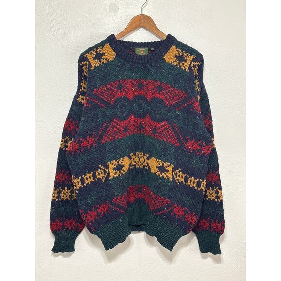 VTG Gaeltarra Ireland Irish Wool Men’s Sweater XXL 44 Geo Print Classic Preppy - Picture 1 of 12